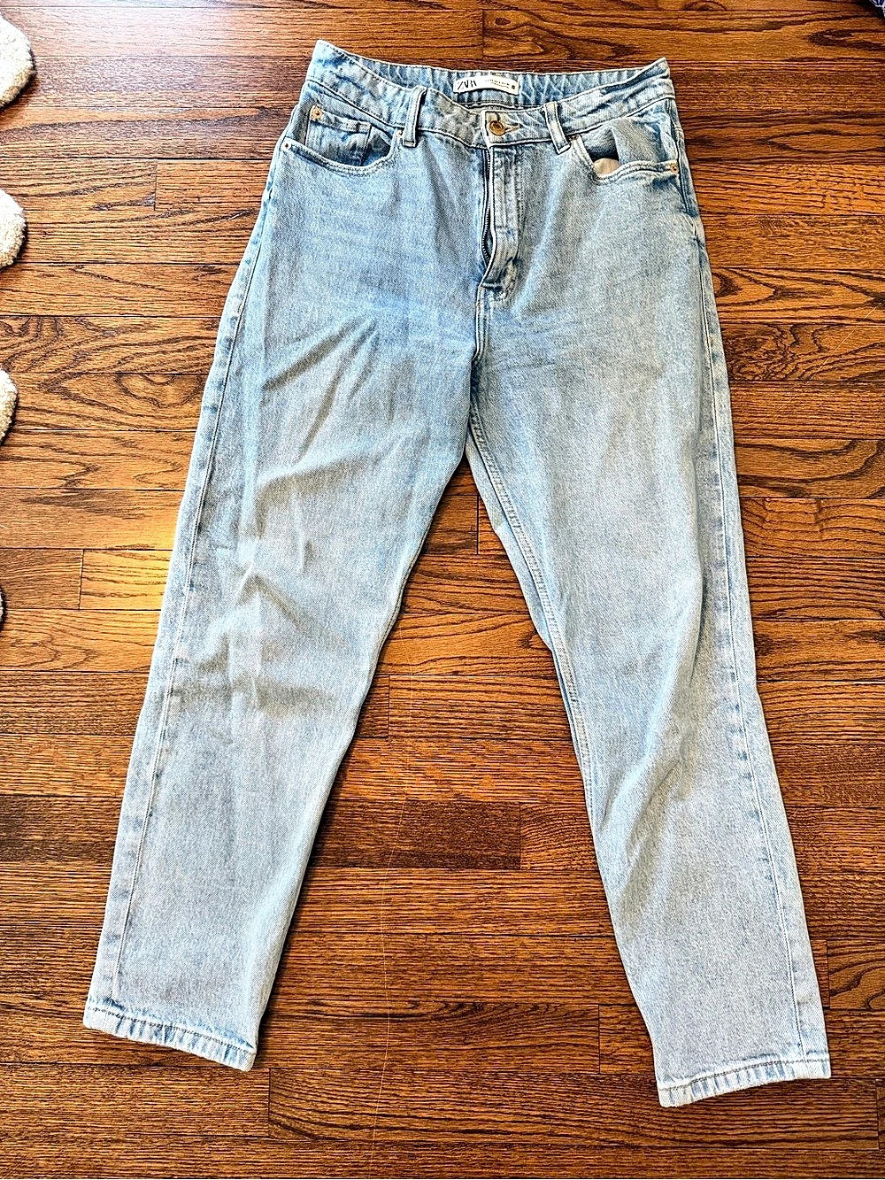 Zara High Rise Mom Fit Jeans Straight Leg Blue
